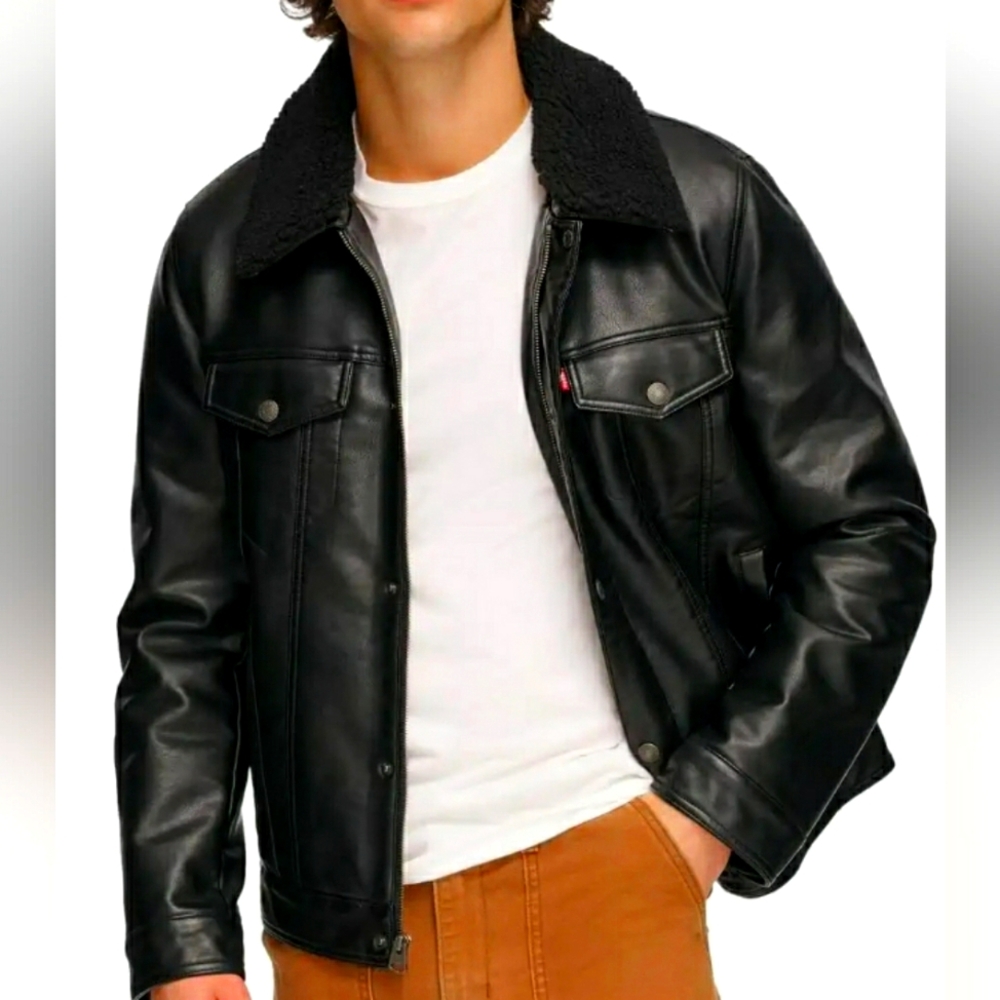Levi's Faux Leather Trucker with Sherpa Lining, XXL, Black